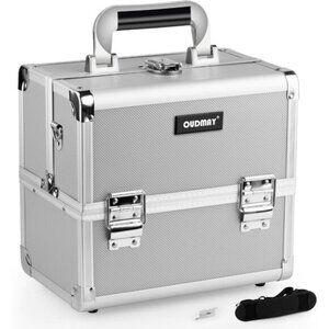 New Silver Diamond Makeup Case, Pro Aluminum Cosmetic Box with Locks & Trays